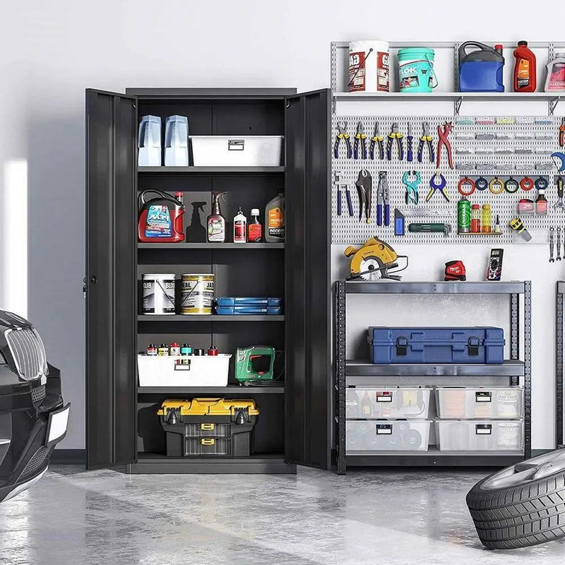 Black Steel Lockable Storage Cabinet Shelving Unit with 4 Adjustable Shelves by HomePacific
