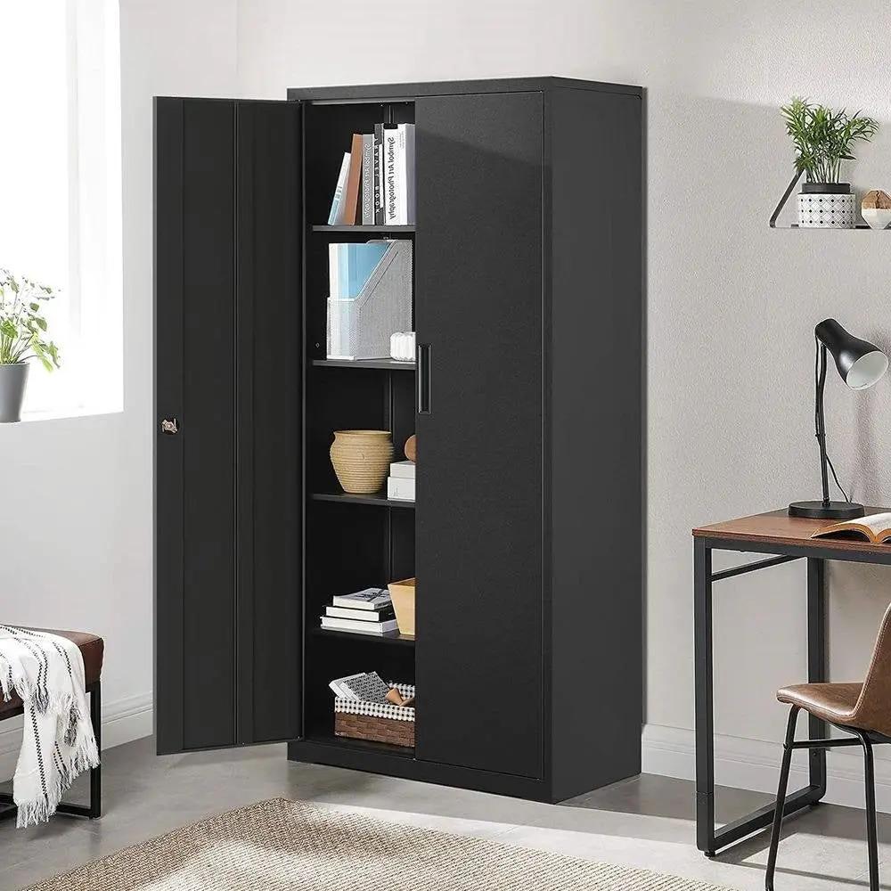Black Steel Lockable Storage Cabinet Shelving Unit with 4 Adjustable Shelves by HomePacific