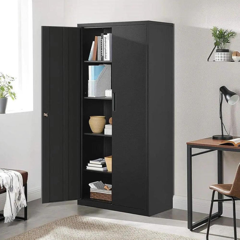 Black Steel Lockable Storage Cabinet Shelving Unit with 4 Adjustable Shelves by HomePacific
