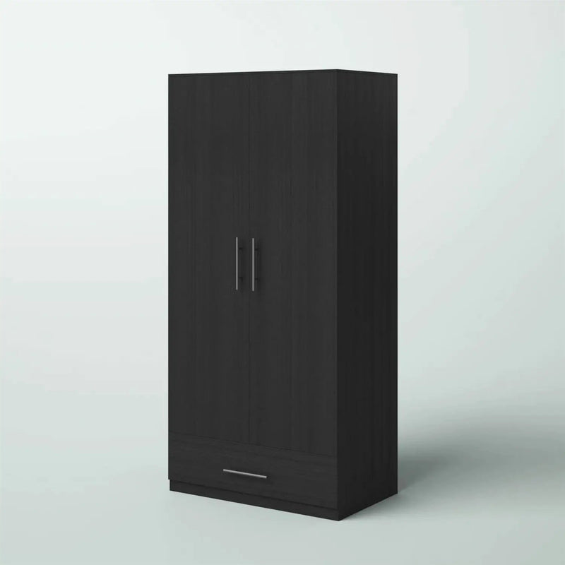 Modern Armoire Wardrobe Closet Cabinet with Storage Drawer in Black Wood Finish by HomePacific