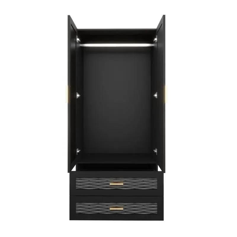 Black Wardrobe Armoire Cabinet with Mirror Hanging Rod and Storage Drawers by HomePacific