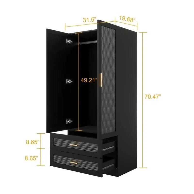 Black Wardrobe Armoire Cabinet with Mirror Hanging Rod and Storage Drawers by HomePacific