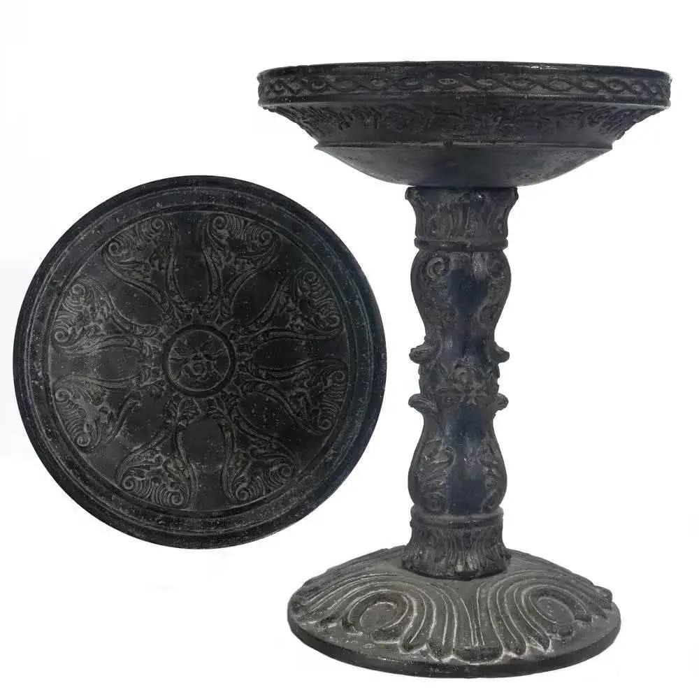 Outdoor Garden Fiberglass Bird Bath in Black Charcoal Stone Finish by HomePacific