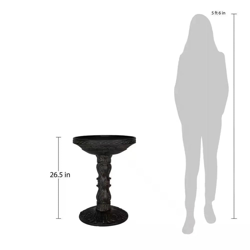 Outdoor Garden Fiberglass Bird Bath in Black Charcoal Stone Finish by HomePacific