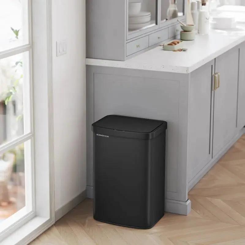 Black 13-Gallon Kitchen Trash Can with Motion Sensor Lid and Carbon Filter by HomePacific