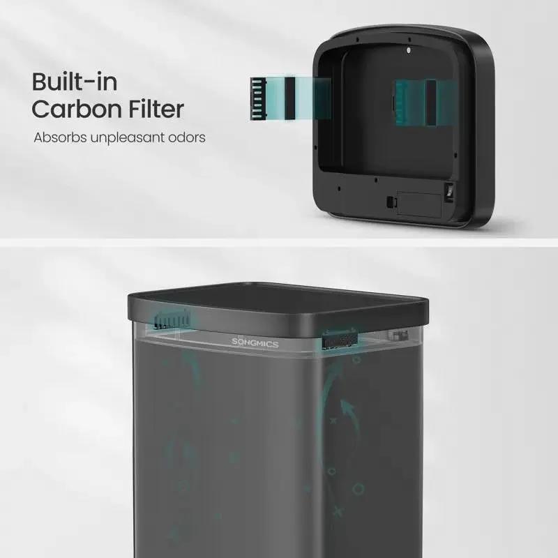 Black 13-Gallon Kitchen Trash Can with Motion Sensor Lid and Carbon Filter by HomePacific