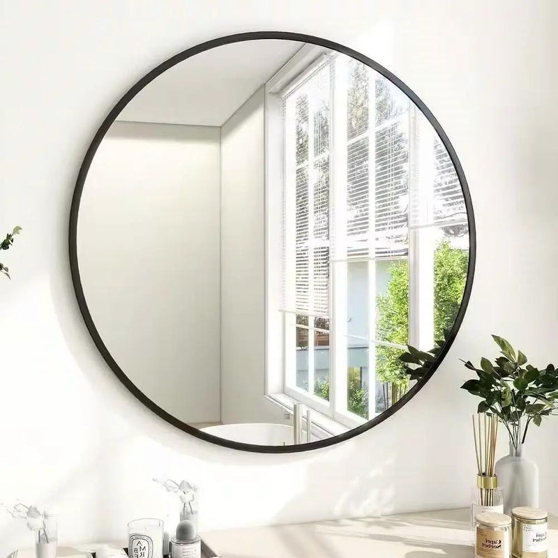 Round 30-inch Circular Bathroom Wall Mirror with Black Frame by HomePacific
