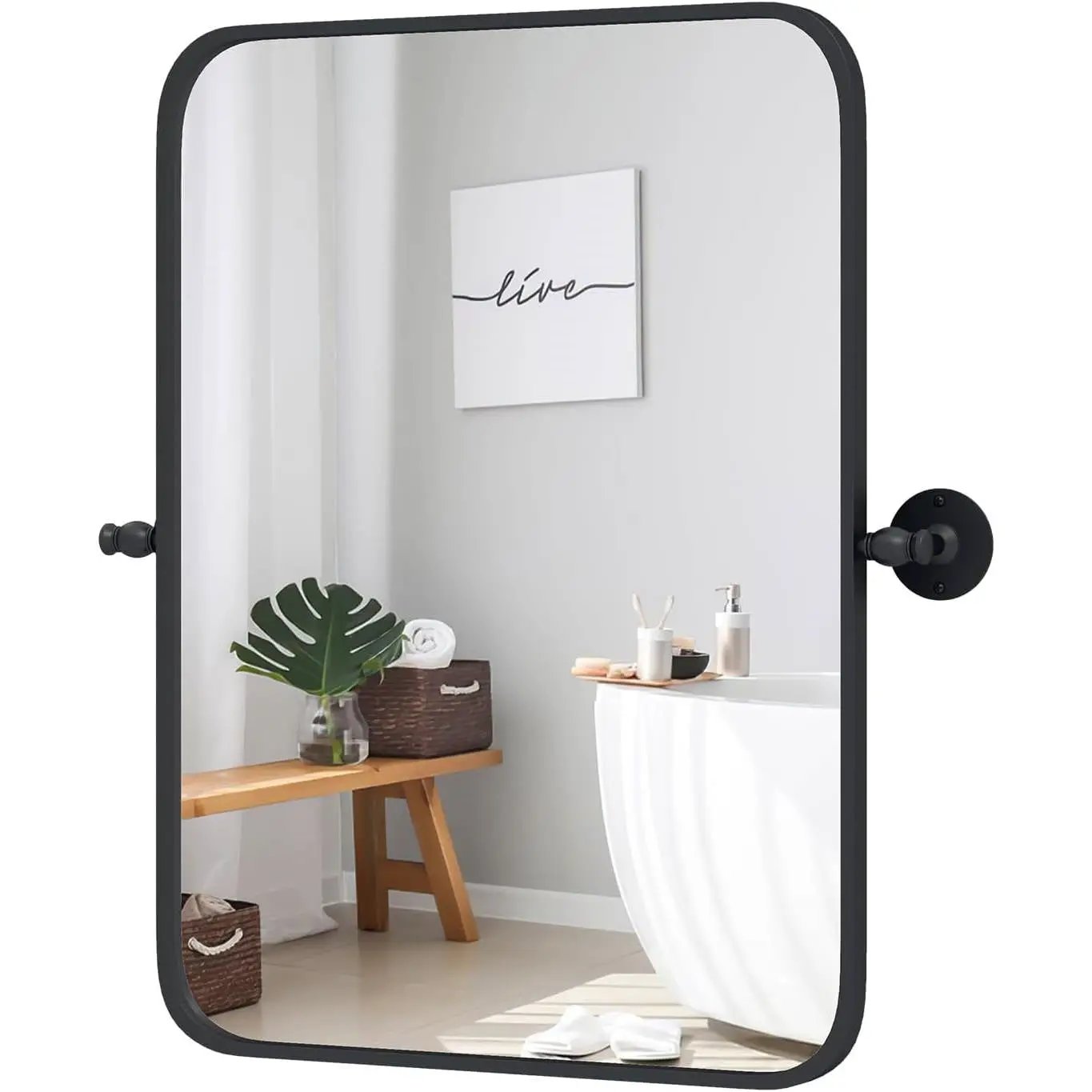 30 x 22 inch Bathroom Wall Mirror with Easy Tilt Pivot and Black Frame by HomePacific