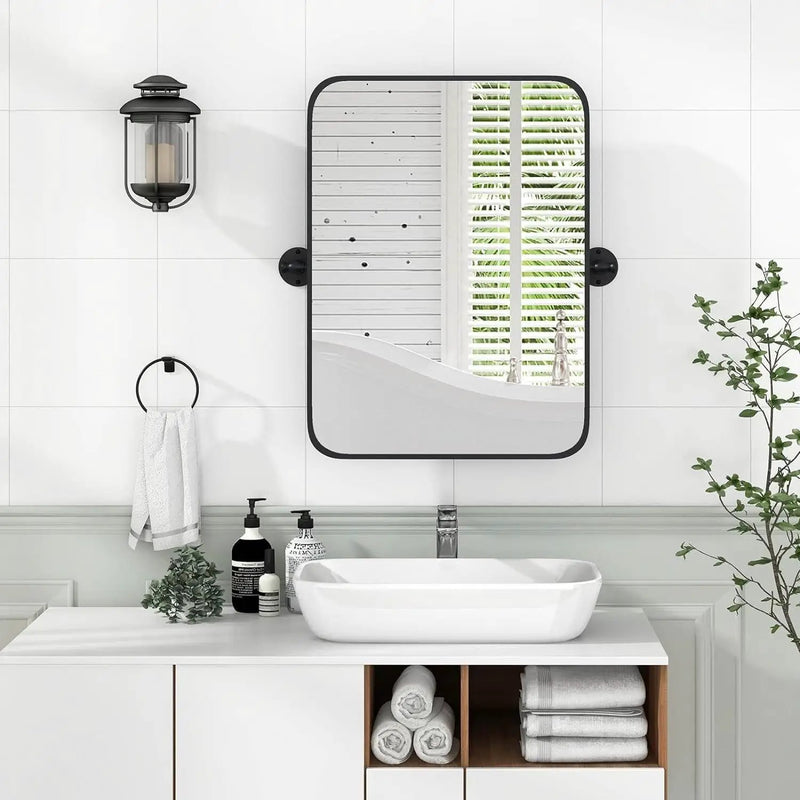 30 x 22 inch Bathroom Wall Mirror with Easy Tilt Pivot and Black Frame by HomePacific
