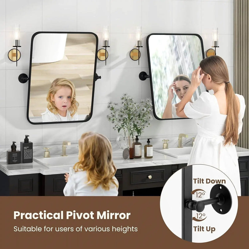 30 x 22 inch Bathroom Wall Mirror with Easy Tilt Pivot and Black Frame by HomePacific