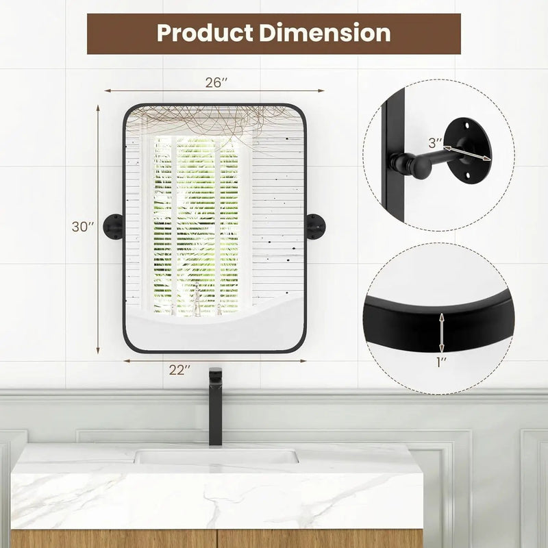 30 x 22 inch Bathroom Wall Mirror with Easy Tilt Pivot and Black Frame by HomePacific