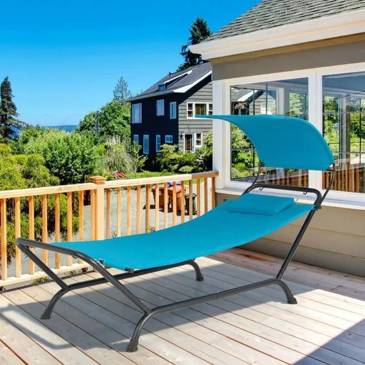 Teal Blue Outdoor Hammock Chaise Lounge Chair Cot with Canopy and Storage Bag by HomePacific
