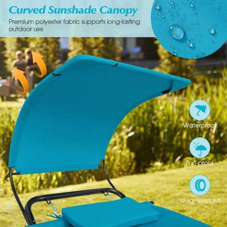 Teal Blue Outdoor Hammock Chaise Lounge Chair Cot with Canopy and Storage Bag by HomePacific