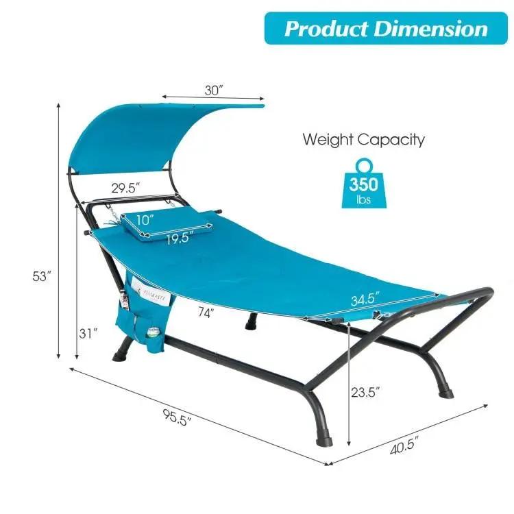 Teal Blue Outdoor Hammock Chaise Lounge Chair Cot with Canopy and Storage Bag by HomePacific