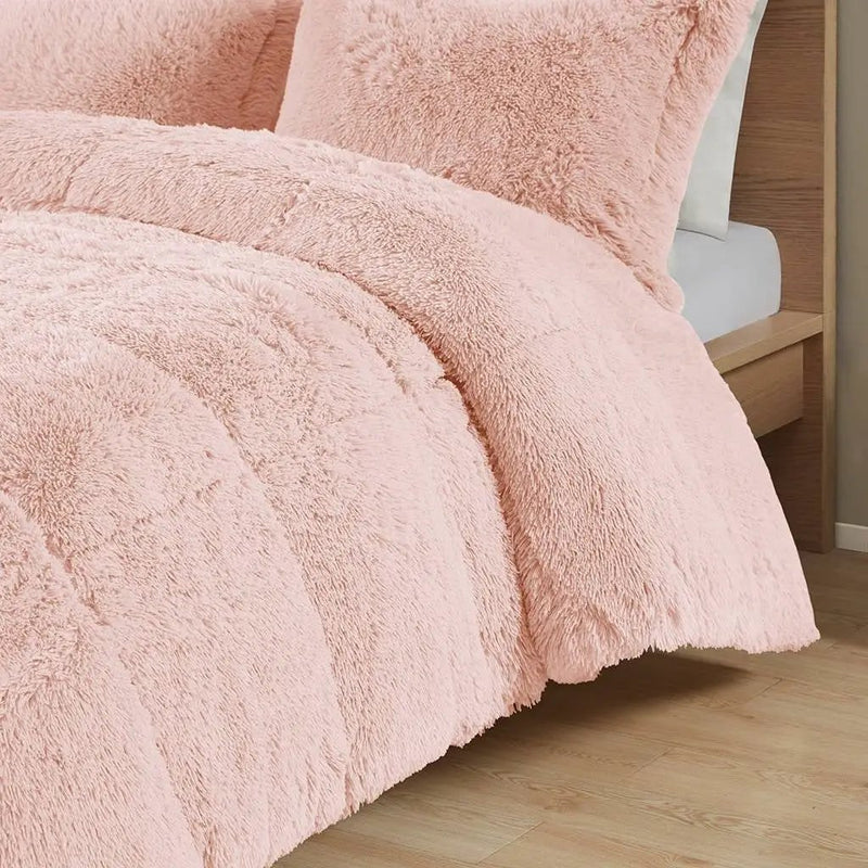Twin/Twin XL Pink Blush Soft Sherpa Faux Fur 2-Piece Comforter Set by HomePacific