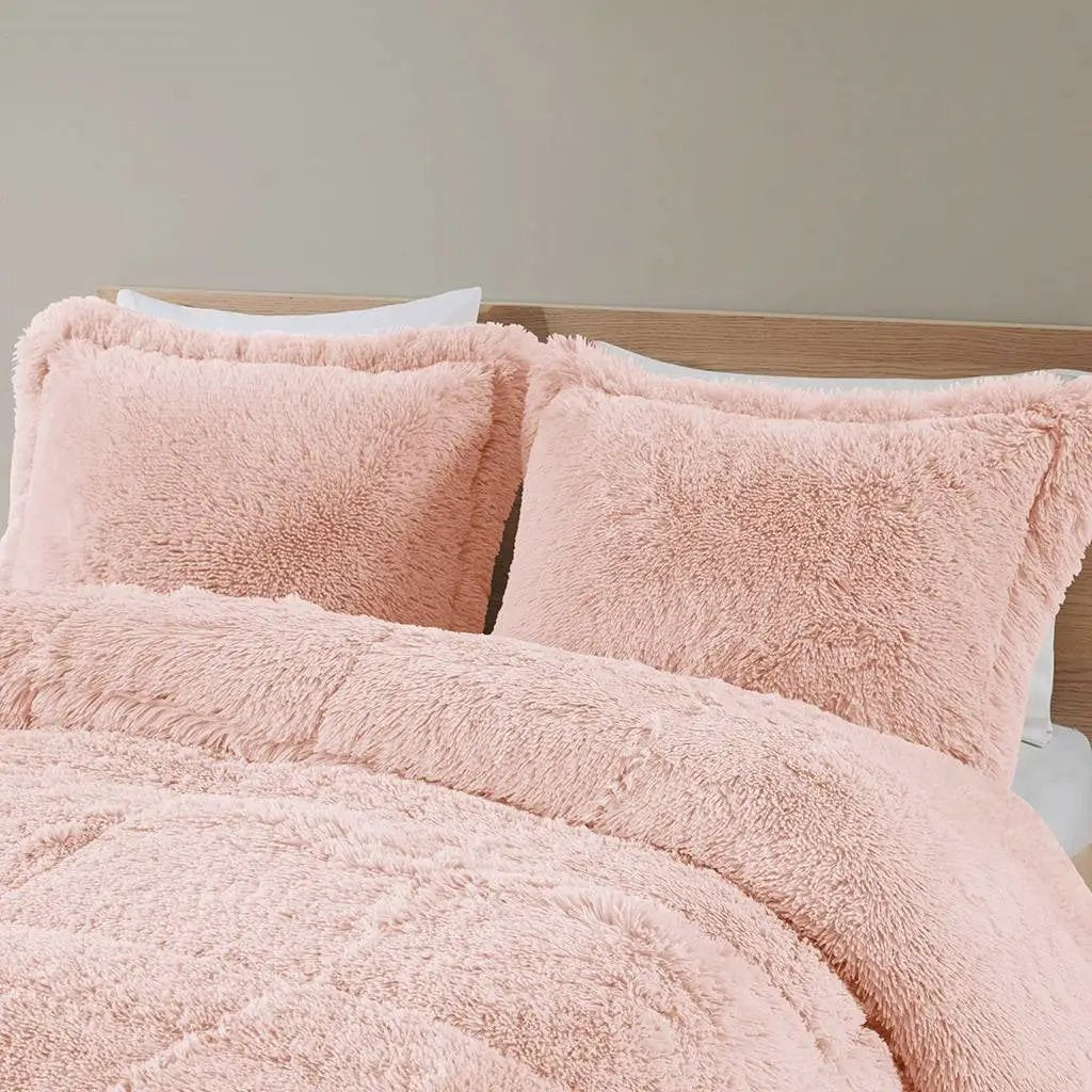 Twin/Twin XL Pink Blush Soft Sherpa Faux Fur 2-Piece Comforter Set by HomePacific