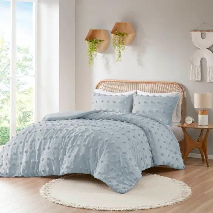 Twin/Twin XL 2-Piece Blue Pompom Microfiber Hypoallergenic Comforter Set by HomePacific