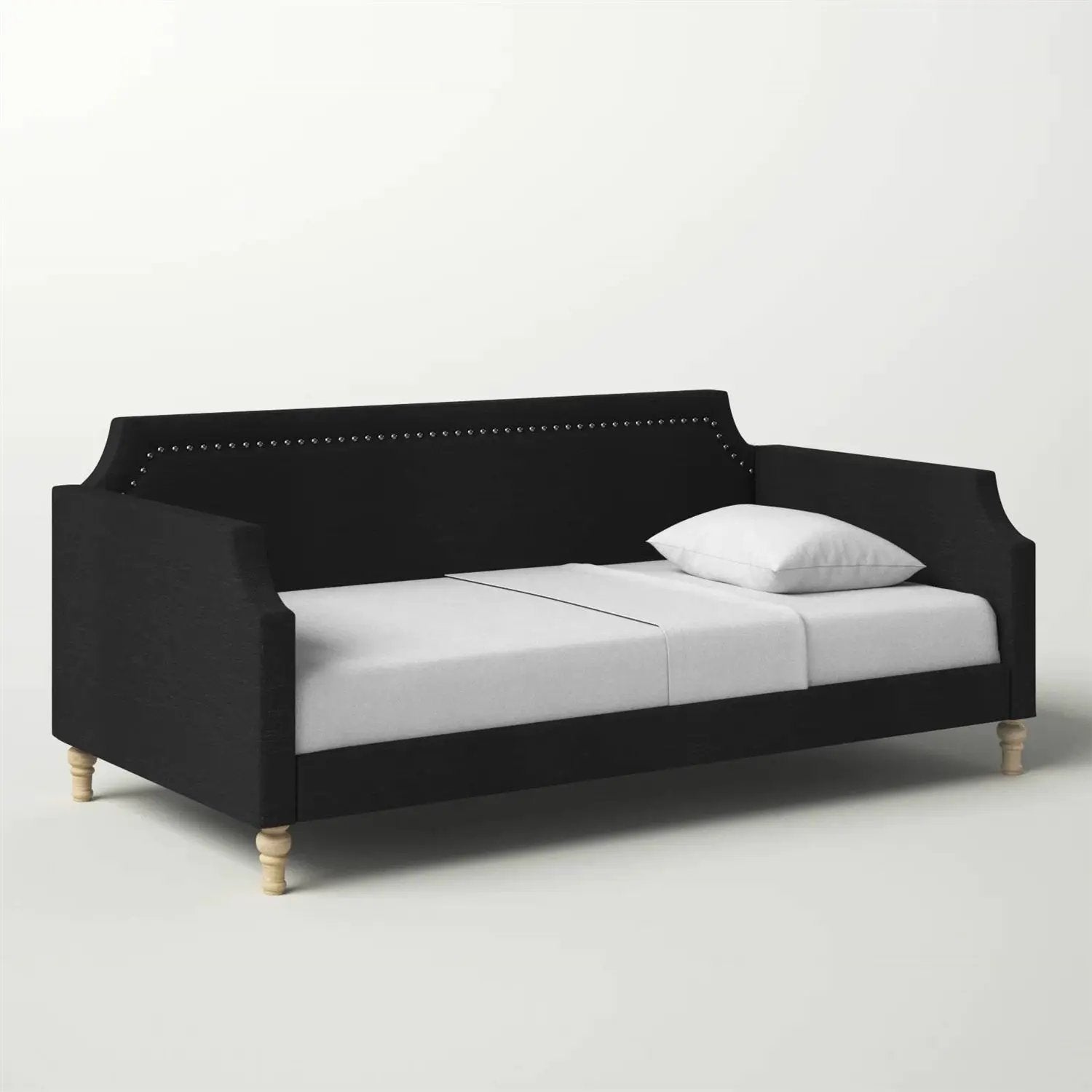 Twin size Black Polyester Fabric Upholstered Daybed with Nailhead Trim by HomePacific