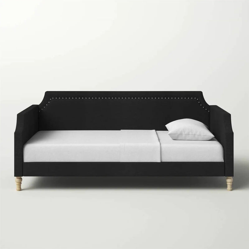 Twin size Black Polyester Fabric Upholstered Daybed with Nailhead Trim by HomePacific