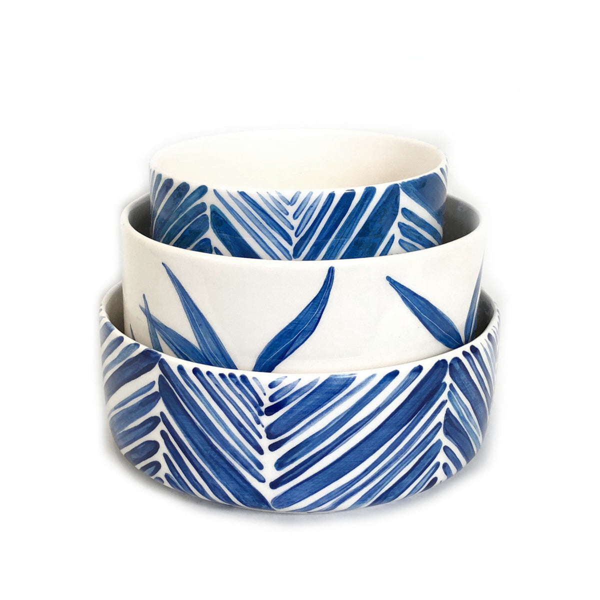 Wide Serving Bowl - Blue Palm Leaves, photo 4 of 4