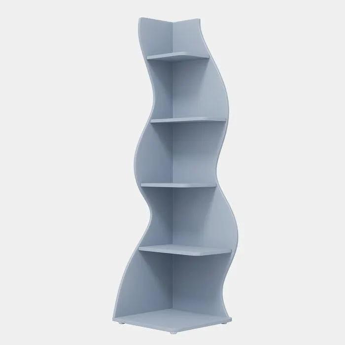 Modern Whimsical 5 Shelf Corner Bookcase Stand Blue Wood Finish by HomePacific
