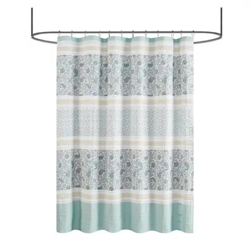 72 x 72-in Cotton Shower Curtain with Teal Blue Grey Cream White Paisley Pattern by HomePacific