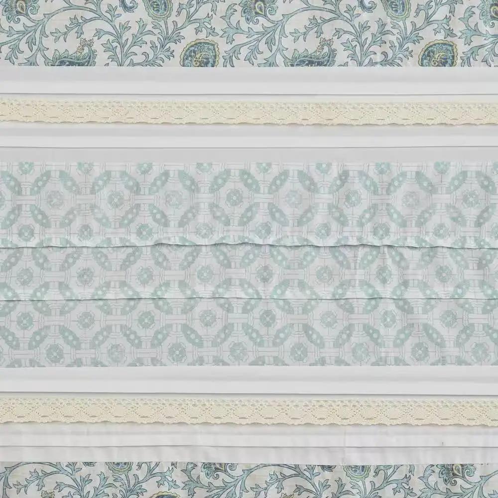 72 x 72-in Cotton Shower Curtain with Teal Blue Grey Cream White Paisley Pattern by HomePacific