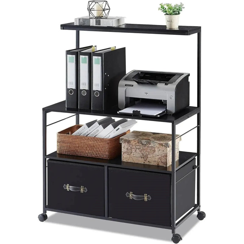 Industrial Modern Black Metal Wood Printer Stand File Cabinet w/ Fabric Drawers by HomePacific