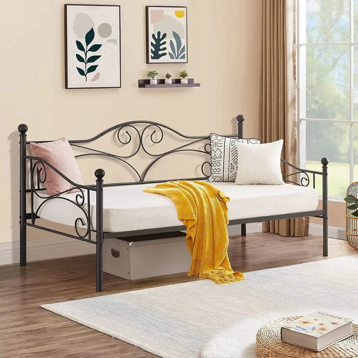Twin size Classic Heavy Duty Steel Daybed Frame in Black Metal Finish by HomePacific