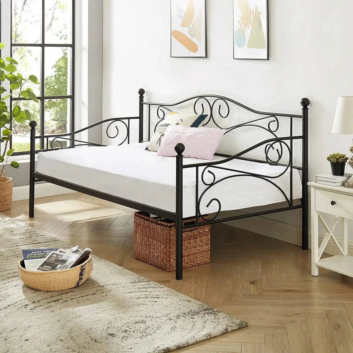 Twin size Classic Heavy Duty Steel Daybed Frame in Black Metal Finish by HomePacific