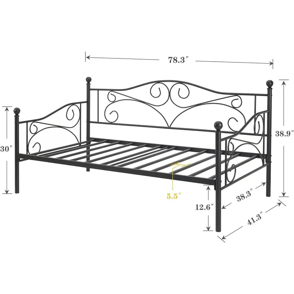 Twin size Classic Heavy Duty Steel Daybed Frame in Black Metal Finish by HomePacific