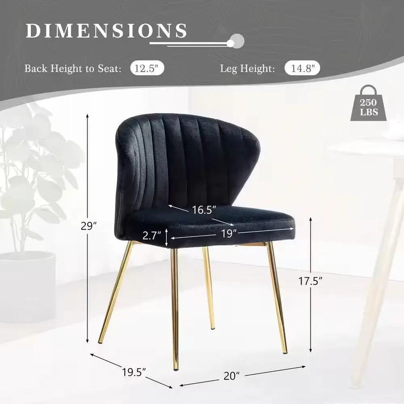 Black Velvet Upholstered Wingback Accent Side Chair w/ Gold Metal Legs by HomePacific