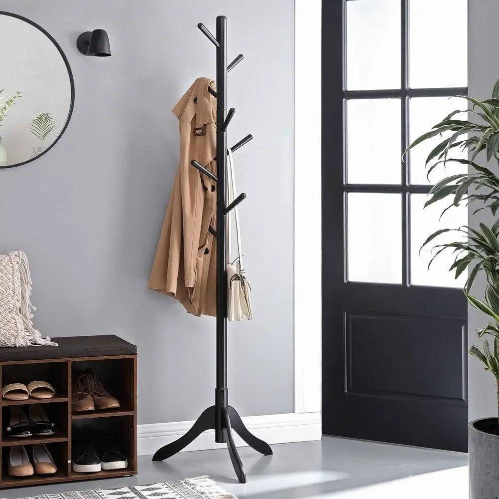 Space Saving Solid Wood Modern Coat Rack in Black Finish by HomePacific