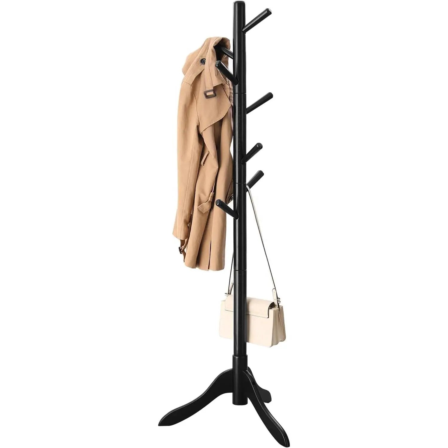 Space Saving Solid Wood Modern Coat Rack in Black Finish by HomePacific