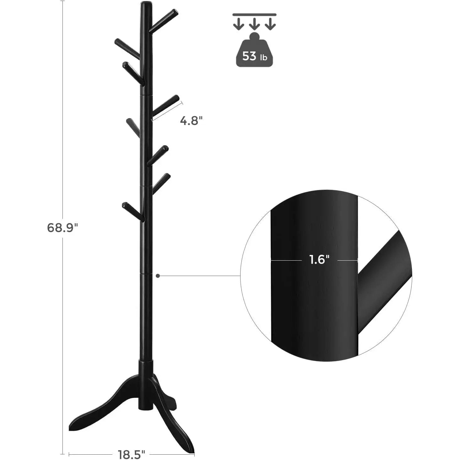Space Saving Solid Wood Modern Coat Rack in Black Finish by HomePacific