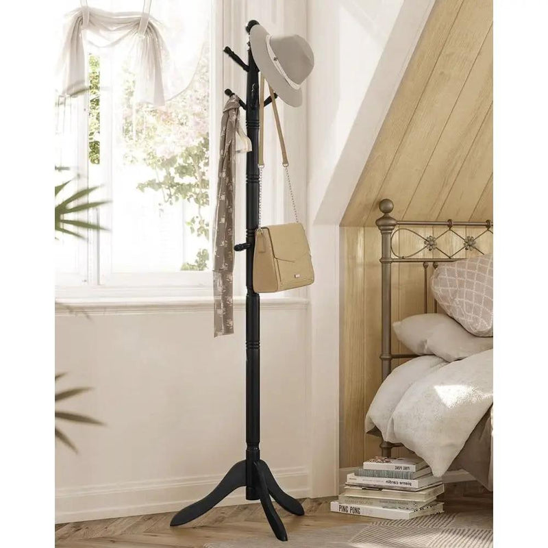 Solid Wood Coat Rack with 10 Hooks in Black Finish by HomePacific