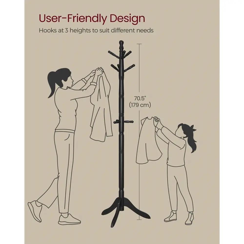 Solid Wood Coat Rack with 10 Hooks in Black Finish by HomePacific
