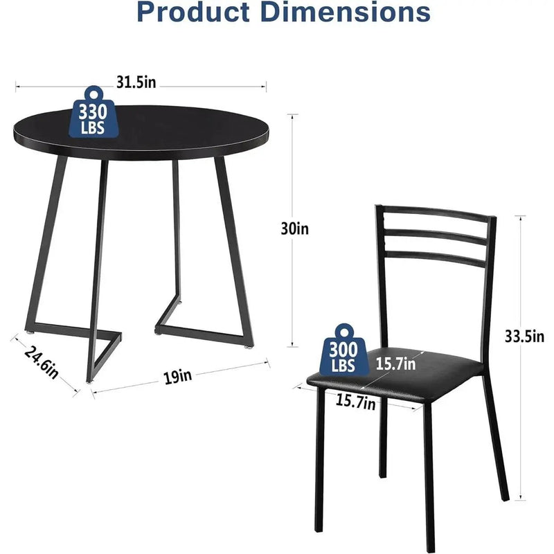 Modern 3-Piece Kitchen Dining Set with Round Black Wood-Top Table and 2 Chairs by HomePacific