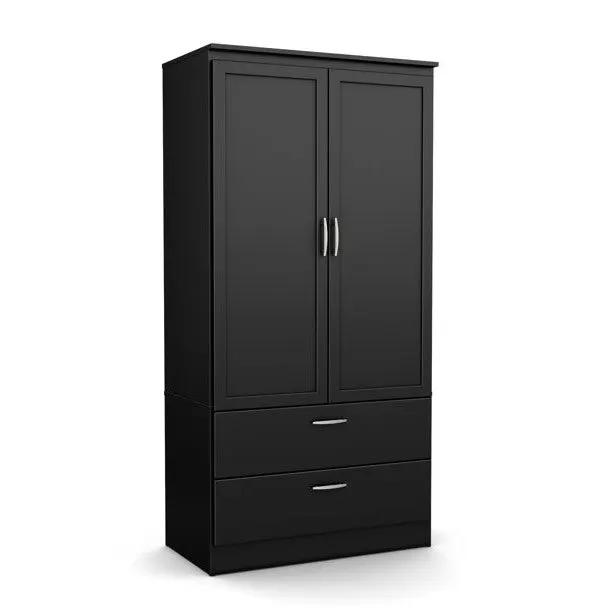 Modern Two Door Wardrobe Armoire with Two Drawers and Hanging Rod Storage, Black by HomePacific