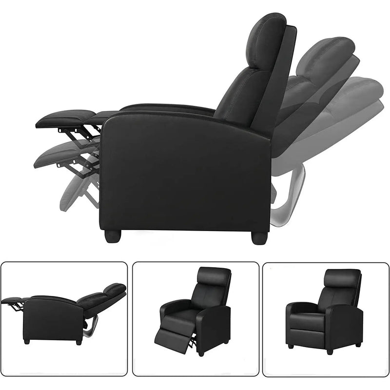 Black High-Density Faux Leather Push Back Recliner Chair by HomePacific