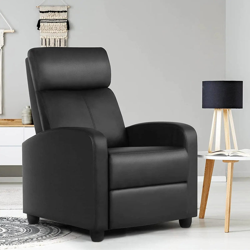Black High-Density Faux Leather Push Back Recliner Chair by HomePacific