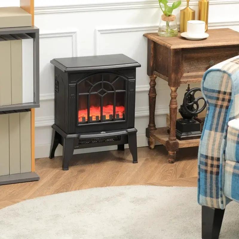 Black Electric Fireplace Heater with Realistic Log Flame LED by HomePacific