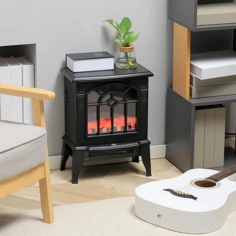 Black Electric Fireplace Heater with Realistic Log Flame LED by HomePacific