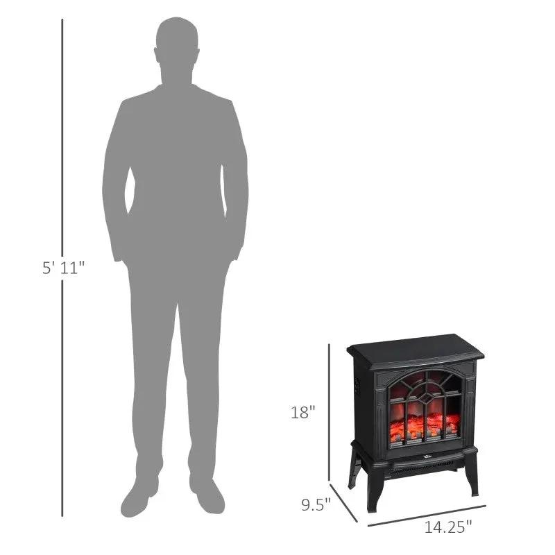 Black Electric Fireplace Heater with Realistic Log Flame LED by HomePacific