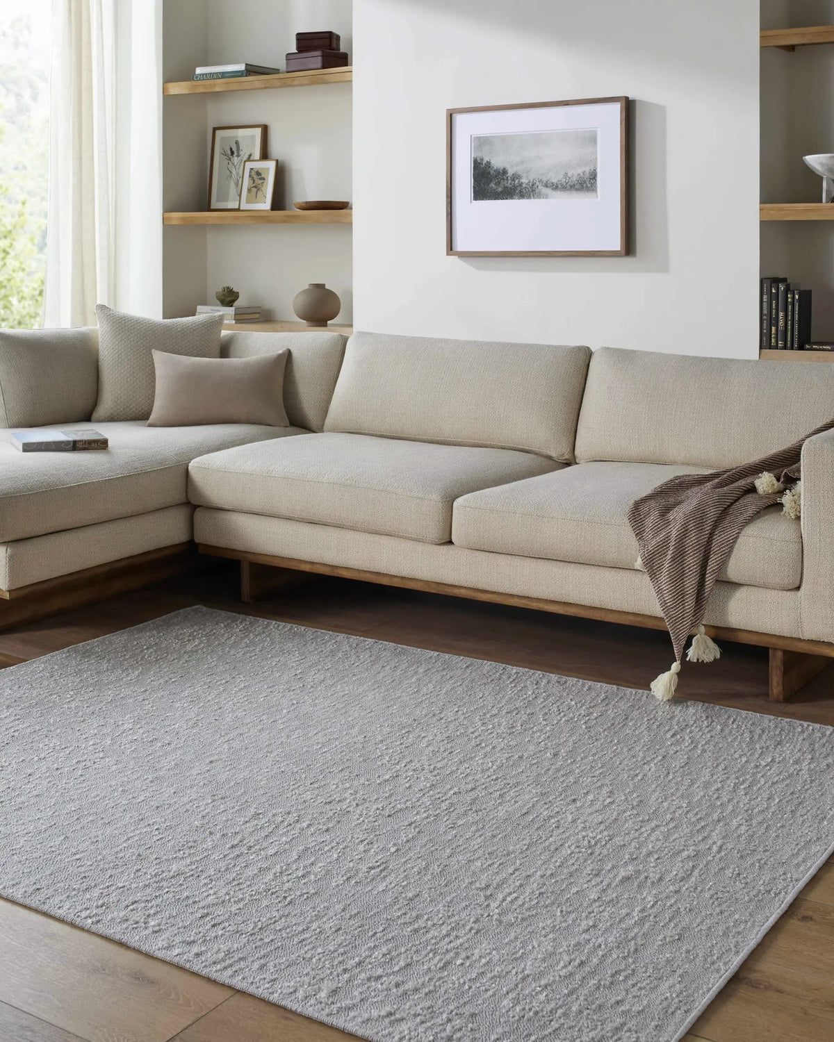 Breena Medium Gray Washable Area Rug, installed in a room