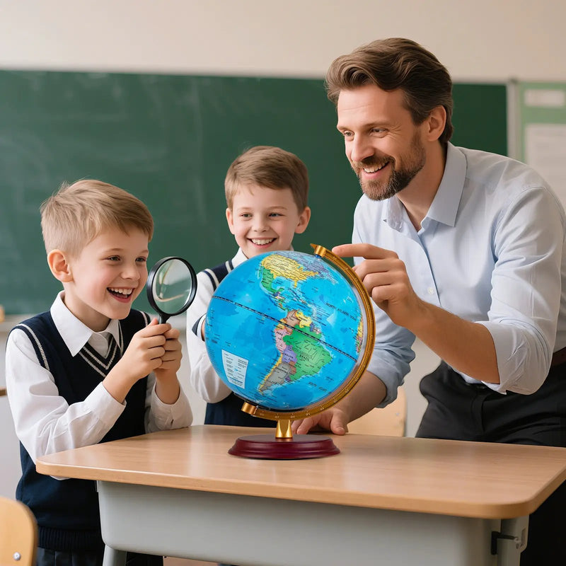 8 Inch Illuminated World Globe Night Light up Globe Lamp with Wooden Stand and HD Map by DirectDeals