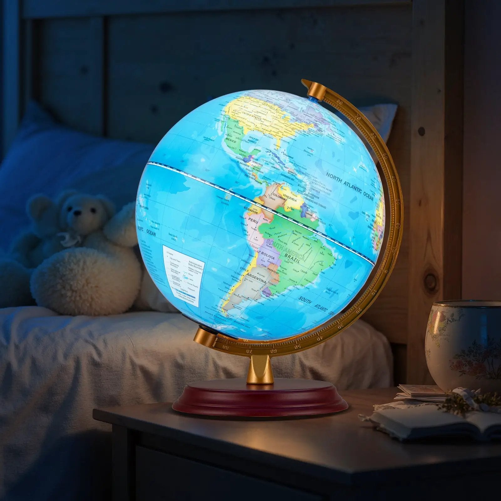 8 Inch Illuminated World Globe Night Light up Globe Lamp with Wooden Stand and HD Map by DirectDeals