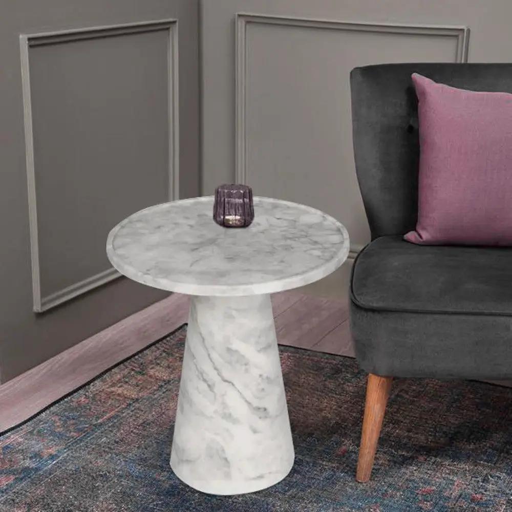 Natural White Marble Mushroom Sculptural Design Side End Table 21 Inches 15 Deep by GobekDesign