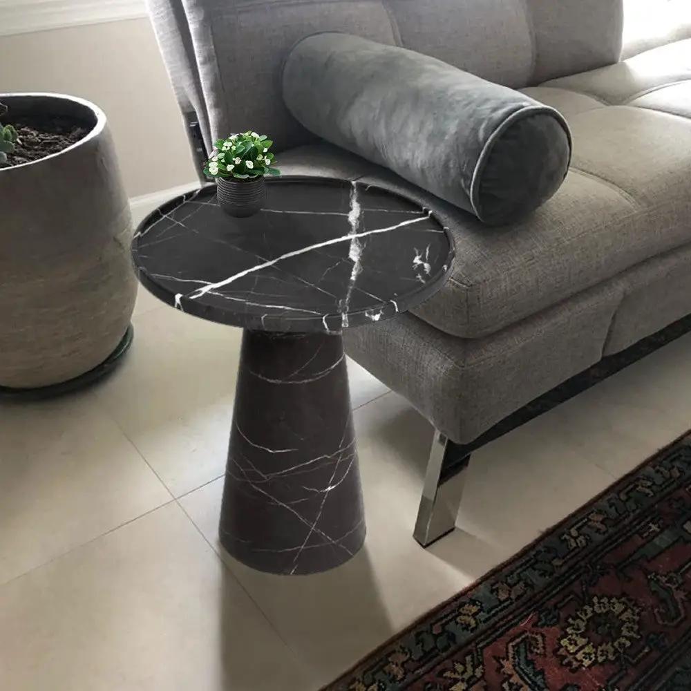 Natural White Marble Mushroom Sculptural Design Side End Table 21 Inches 15 Deep by GobekDesign