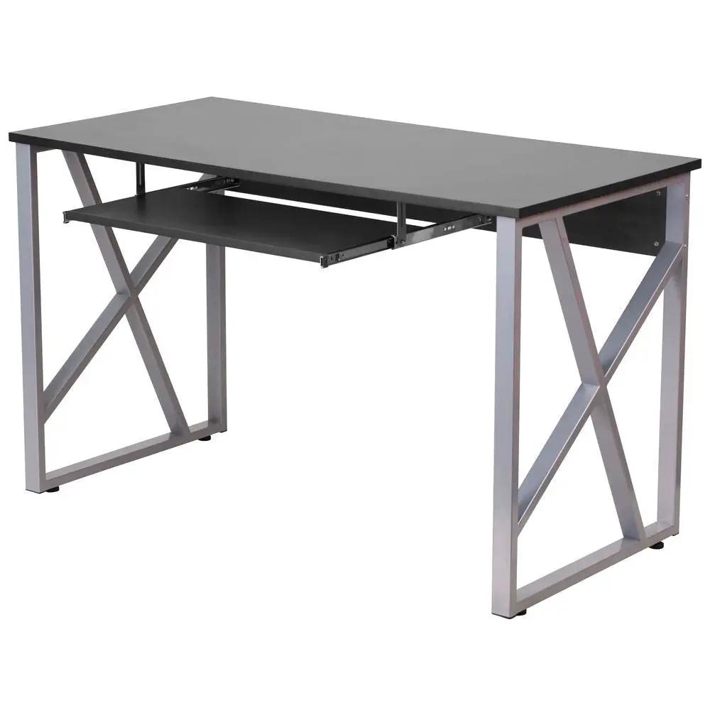 Contemporary Black Laminate Office Computer Desk with Keyboard Tray by HomePacific